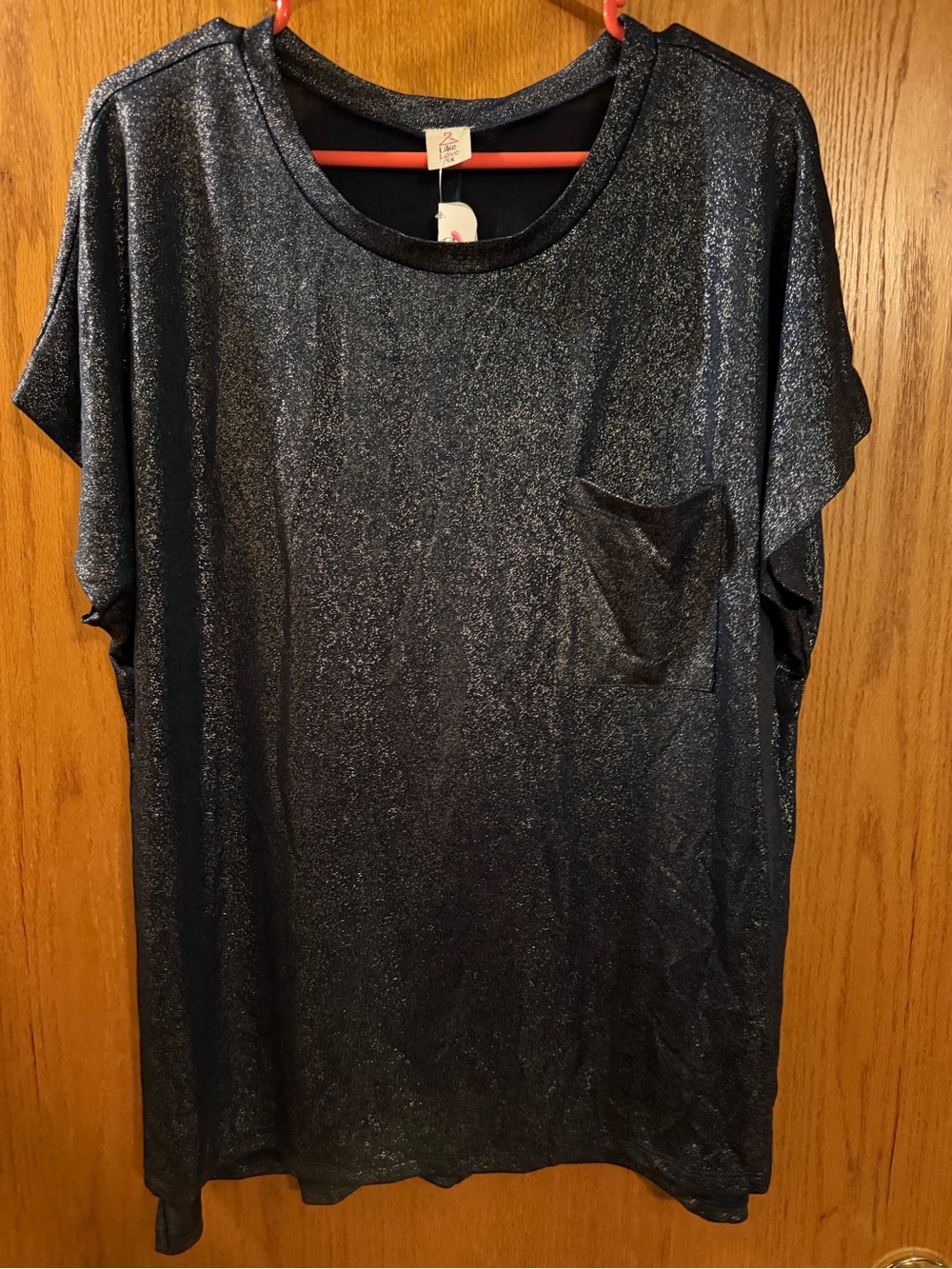 Women's Shimmery Black Short Sleeve Pocket Tee